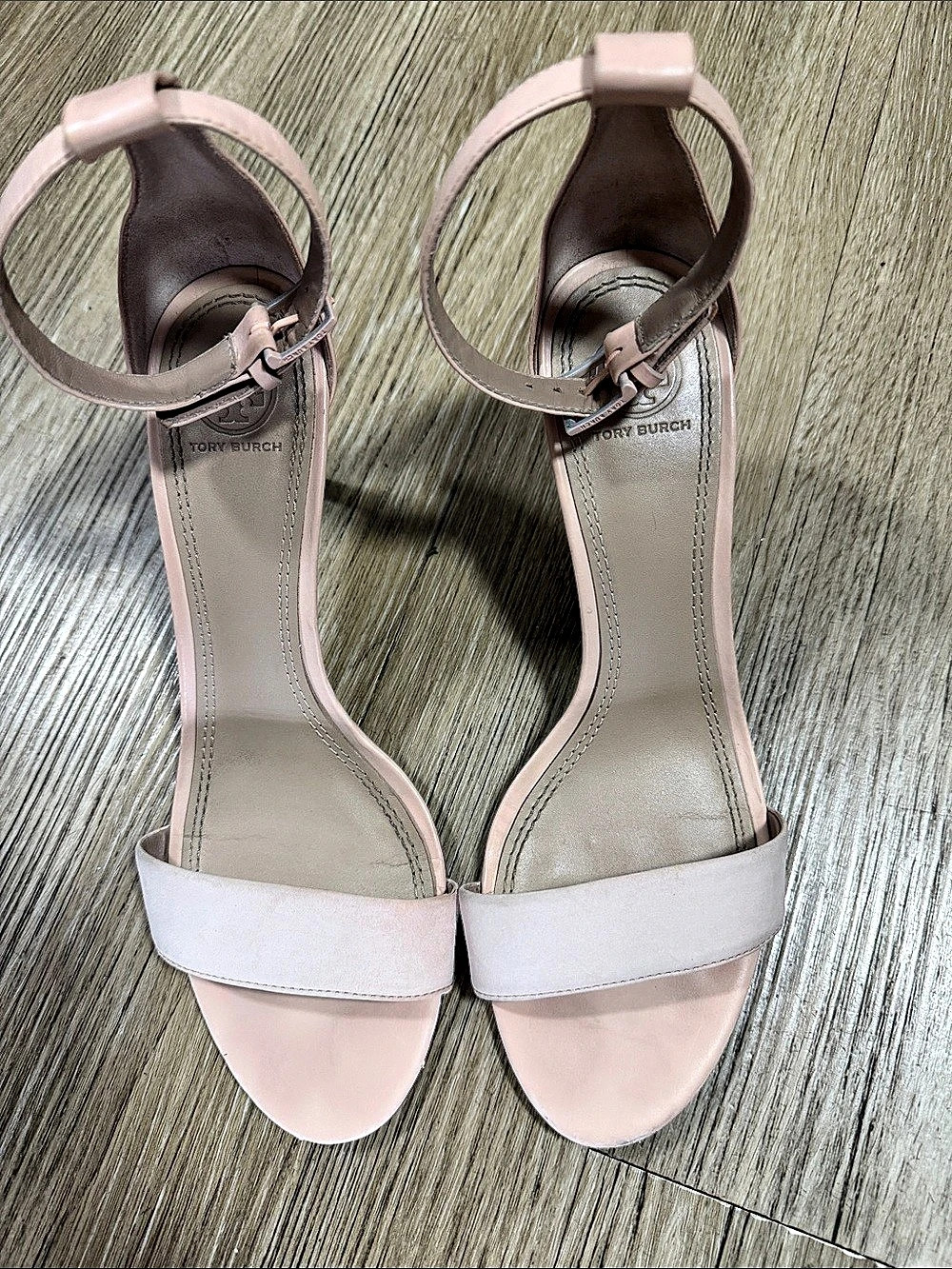 Tory Burch nude Leather Ankle Strap Heels US 10M